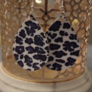 Black and White Leopard Teardrop Earrings